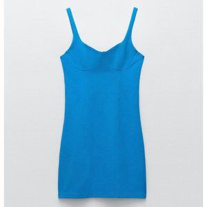 Zara Corset Stitch Mini Bodycon Blue Dress S - NEW